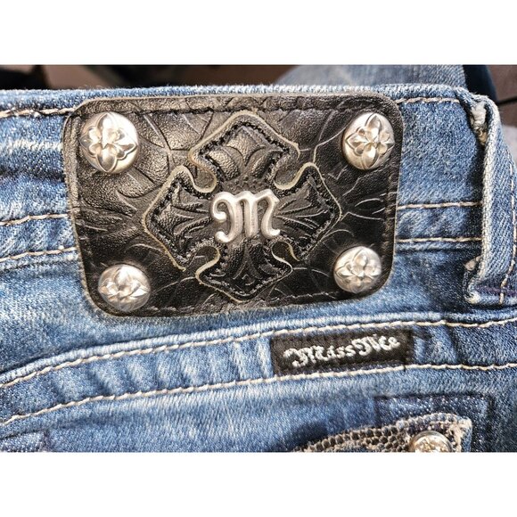 Miss Me Skinny Whiskering Stretch Back Pocket Cross Jeans Women Size 26W x 32L - Picture 7 of 13